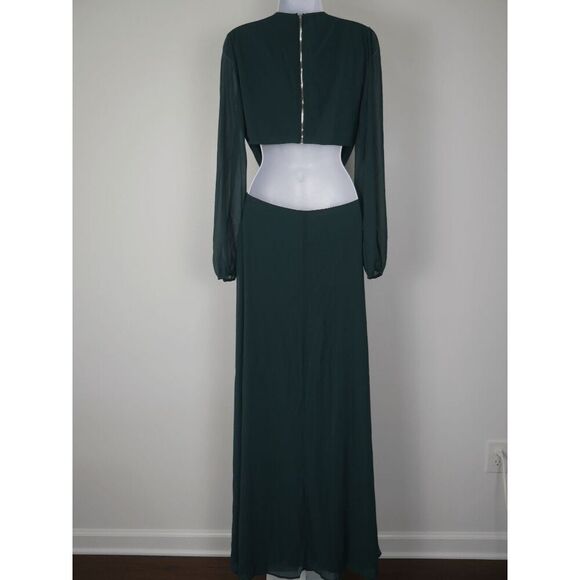 Lulu's Women's Green Back Cutout Ballon Long Sleeve Chiffon Maxi Dress S - Picture 6 of 13